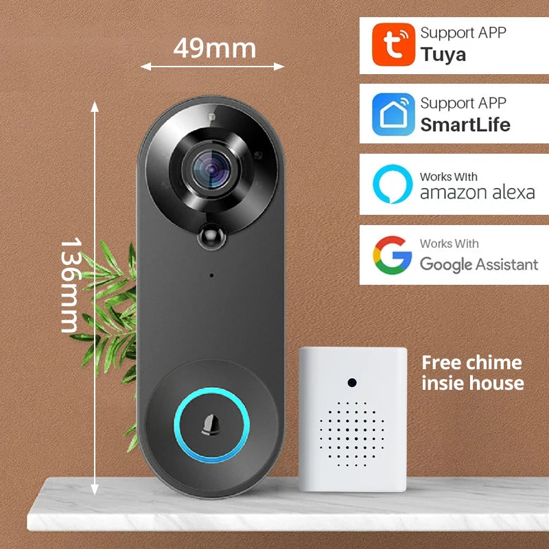 KAK Wireless WiFi Video Doorbell Camera Smart Door Viewer Peephole 1080P HD PIR Motion Detection Night Vision Visual Intercom