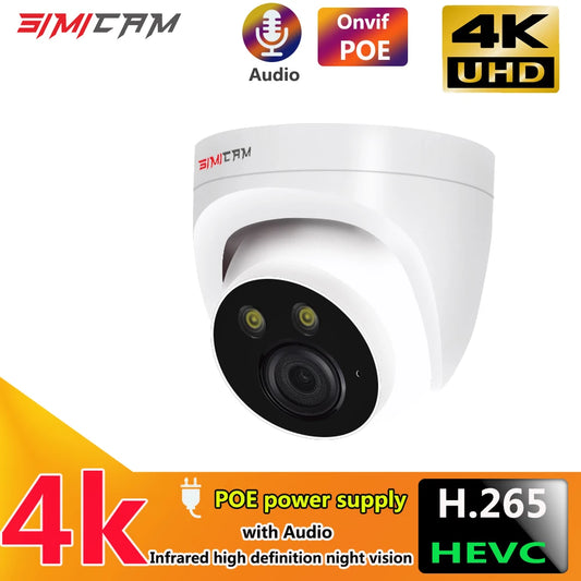 4K 8MP IP Camera  Surveillance POE Onvif H265 Audio Dome Onvif HD Night Vision Human Detect 48V 4MP CCTV  Video Security For NVR