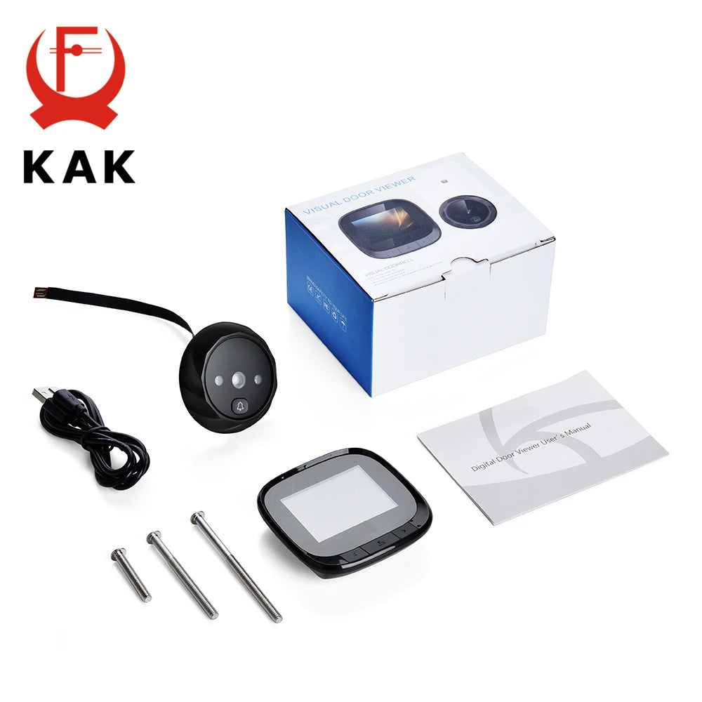 KAK 2.4"  LCD Screen Electronic Door Viewer Bell IR Night Door Peephole Camera Photo Recording Digital Door Camera Smart Viewer