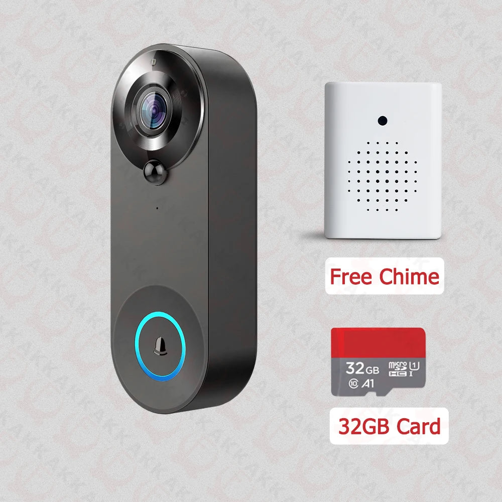 KAK Wireless WiFi Video Doorbell Camera Smart Door Viewer Peephole 1080P HD PIR Motion Detection Night Vision Visual Intercom