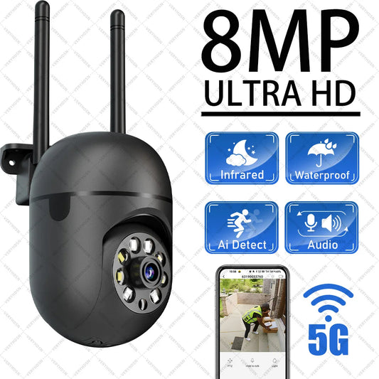 8MP 5G WIFI Surveillance Black IP Camera Auto Tracking Color Night Vision Outdoor Waterpter HD PTZ IP Security Cameras YIIOT APP