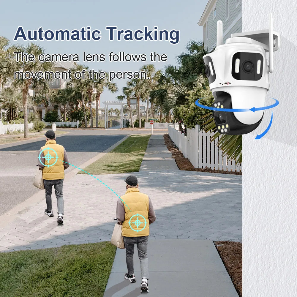 LS VISION 12MP 6K Three Screens WiFi Linkage Camera Outdoor Three Lens PTZ Auto Tracking Security Cameras Alexa iCSee App