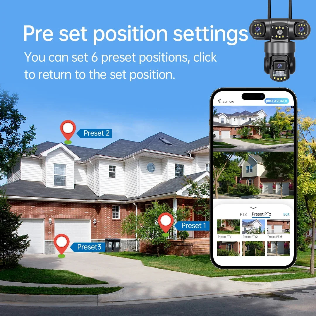 6K Three Screen WIFI IP Camera Outdoor 12MP 3-Lens PTZ Camera Human Detection IP66 Waterproof CCTV Video Security Cam