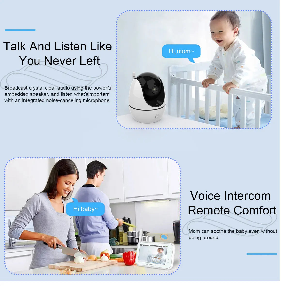 PTZ Baby Monitor 4.3 inch Wireless Video Night Vision Temperature Monitoring 2 Way Audio Talk Baby Nanny Security Camera