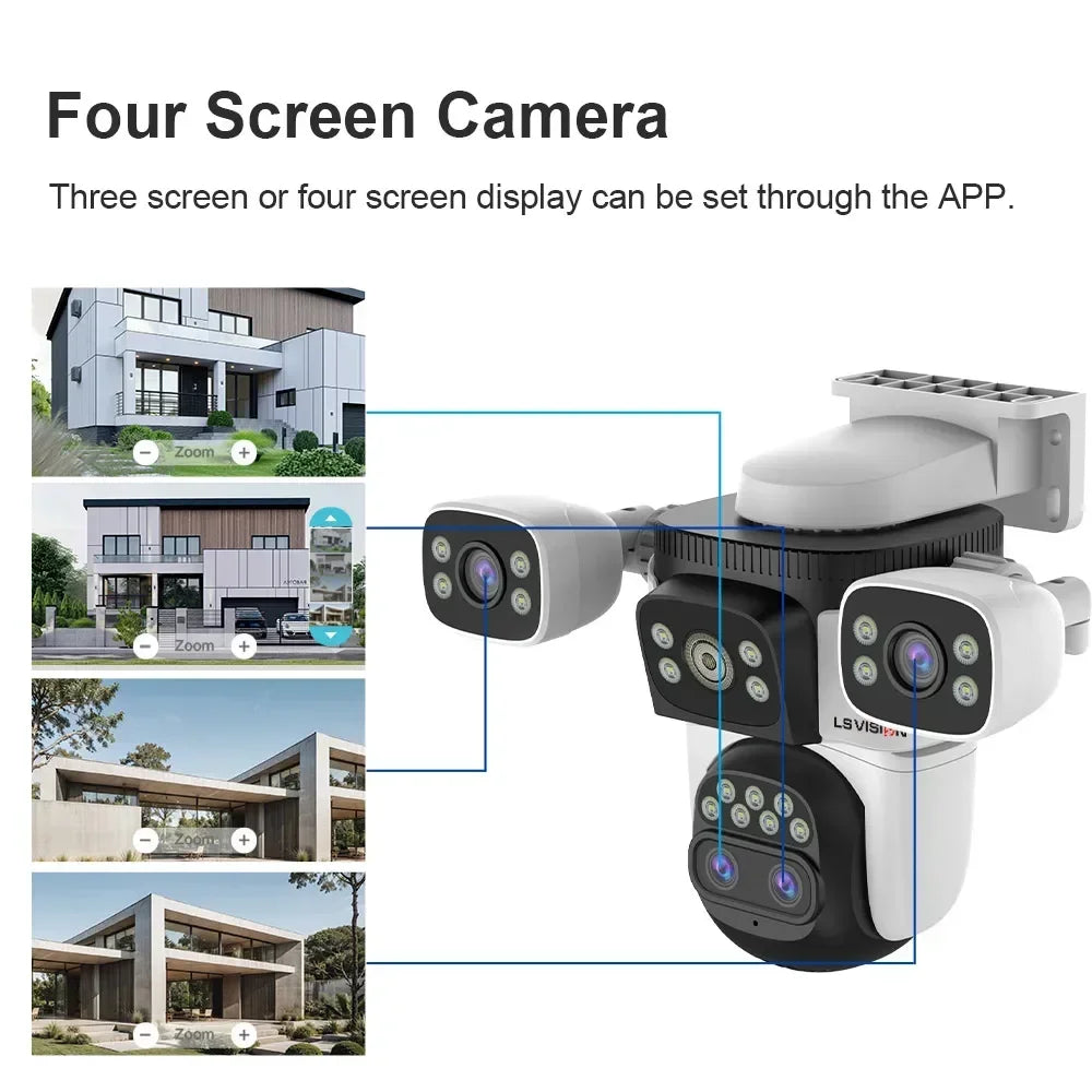 LS VISION 10K Four Screens WiFi IP Camera 10X Zoom Outdoor 20MP Four Lens PTZ Human Two Way Audio Auto Tracking Security Cameras