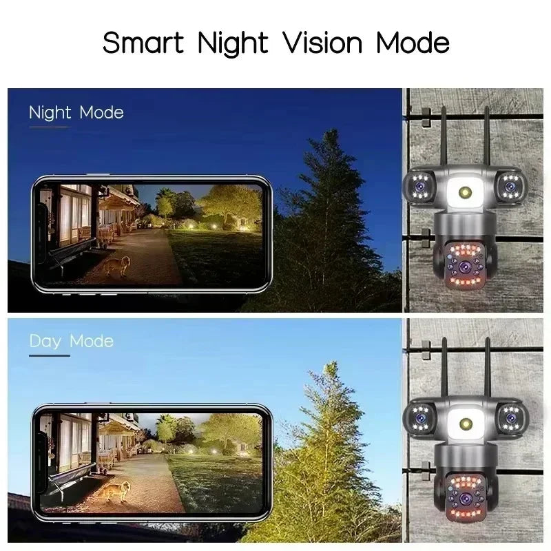 15MP PTZ WiFi Camera with Three Lens Three Screen Color Night Vision Outdoor Security IP Camera CCTV Surveillance Cam V380 App