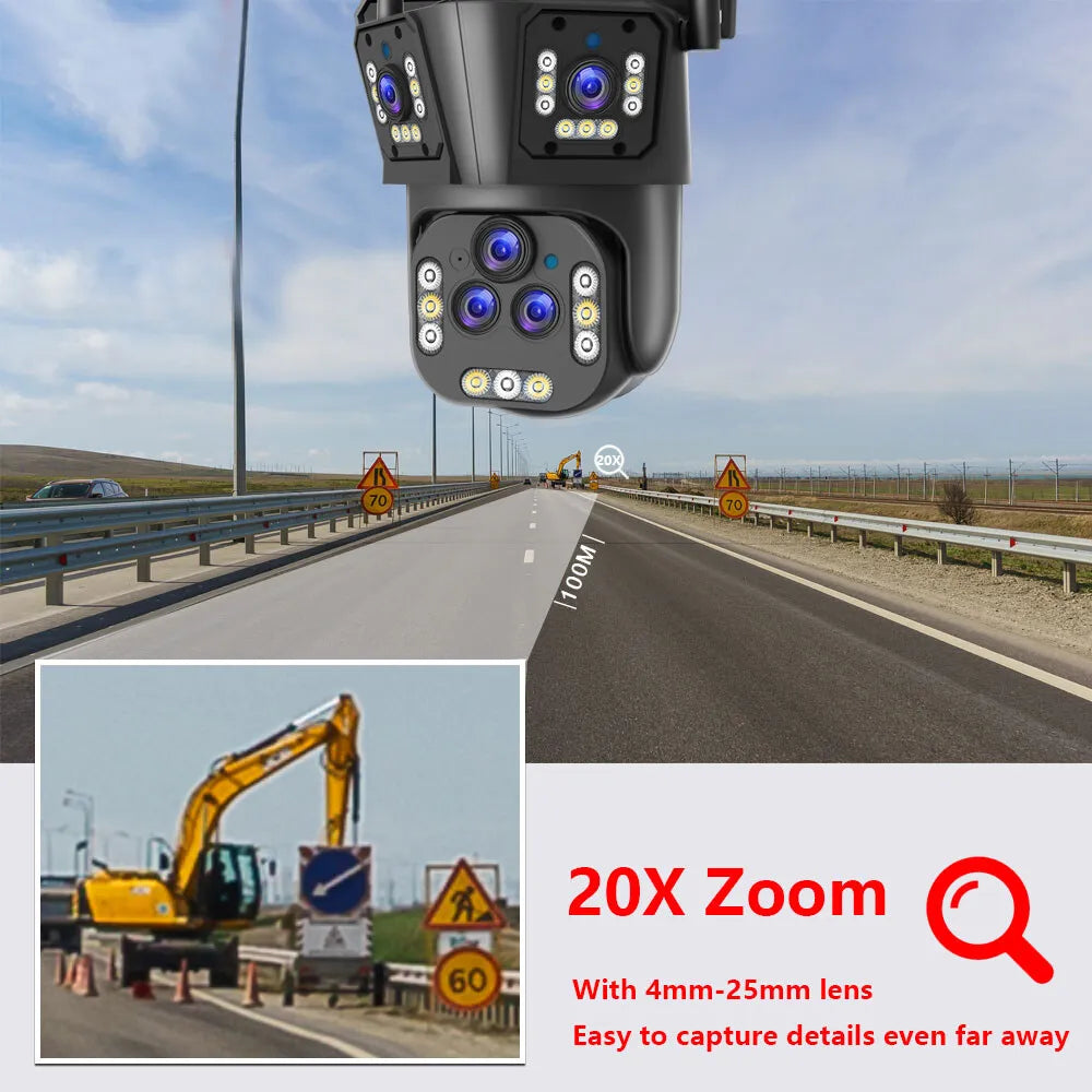 Linook 20MP 8K 20X zoom, 5 lens, outdoor WIFI camera, 360 degree waterproof alarm, wireless CCTV home connection phone