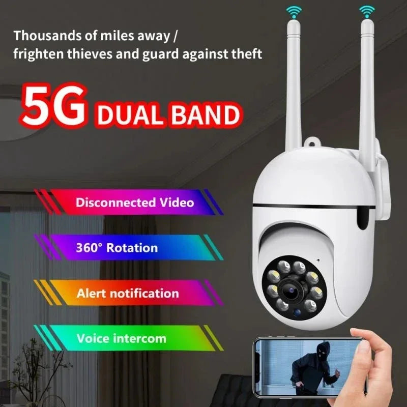 5MP Wifi Video Surveillance Camera 5G CCTV PTZ IP Camera Smart Human Tracking 4X Zoom Night Vision Full Color Outdoor Waterproof