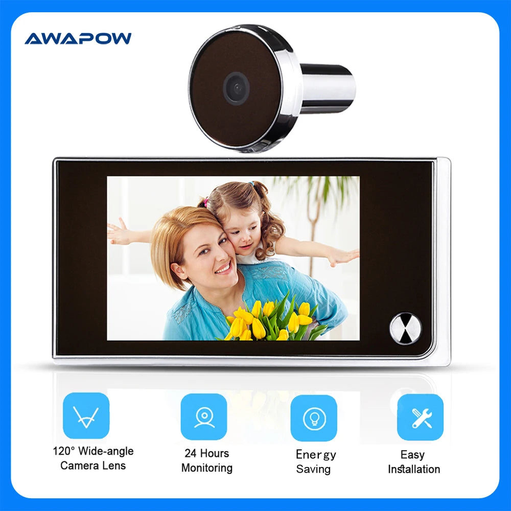 Awapow 3.5 Inch Doorbell Peephole Viewer Digital Door Camera 120° LCD 2 Million HD Pixels Cat Eye Door Bell Outdoor Monitor