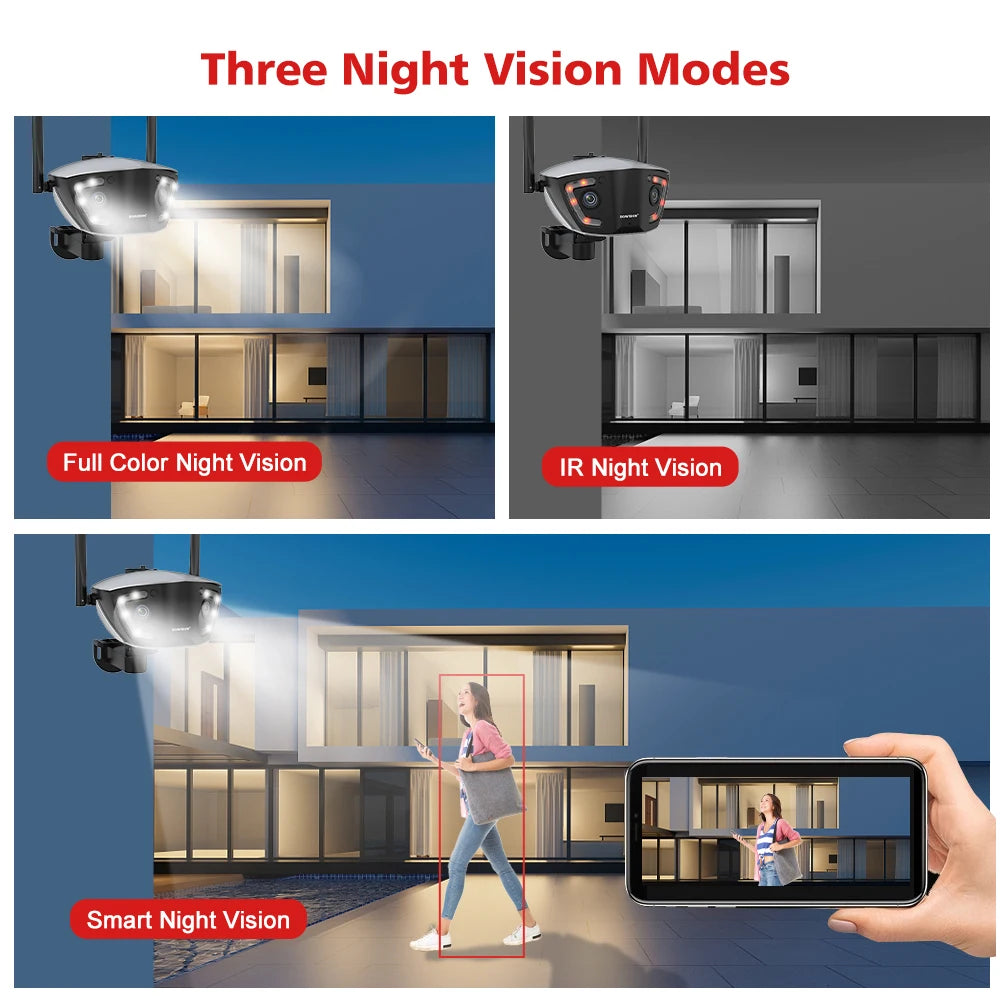 4MP 4G Outdoor Wifi Surveillance Cam POE Dual Lens 180° Ultra Wide Angle Color Night Vision Security Cam Camhipro APP