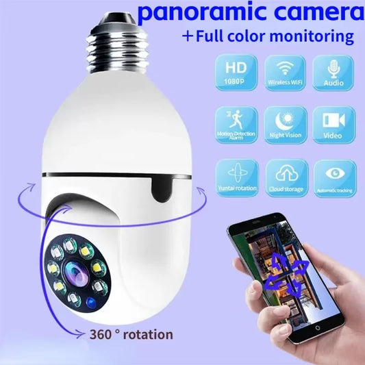 Bulb Surveillance Camera Night Vision Wireless 360° Wifi IP PTZ Outdoor Camera Indoor Security Monitor Wifi Camera Smart Securit