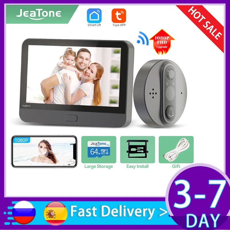 Jeatone Tuya Smart 4.3 Inch Door Bell Video Peephole Camera 1080P WiFi Wireless Door Eye Camera for Home PIR Movement Detection