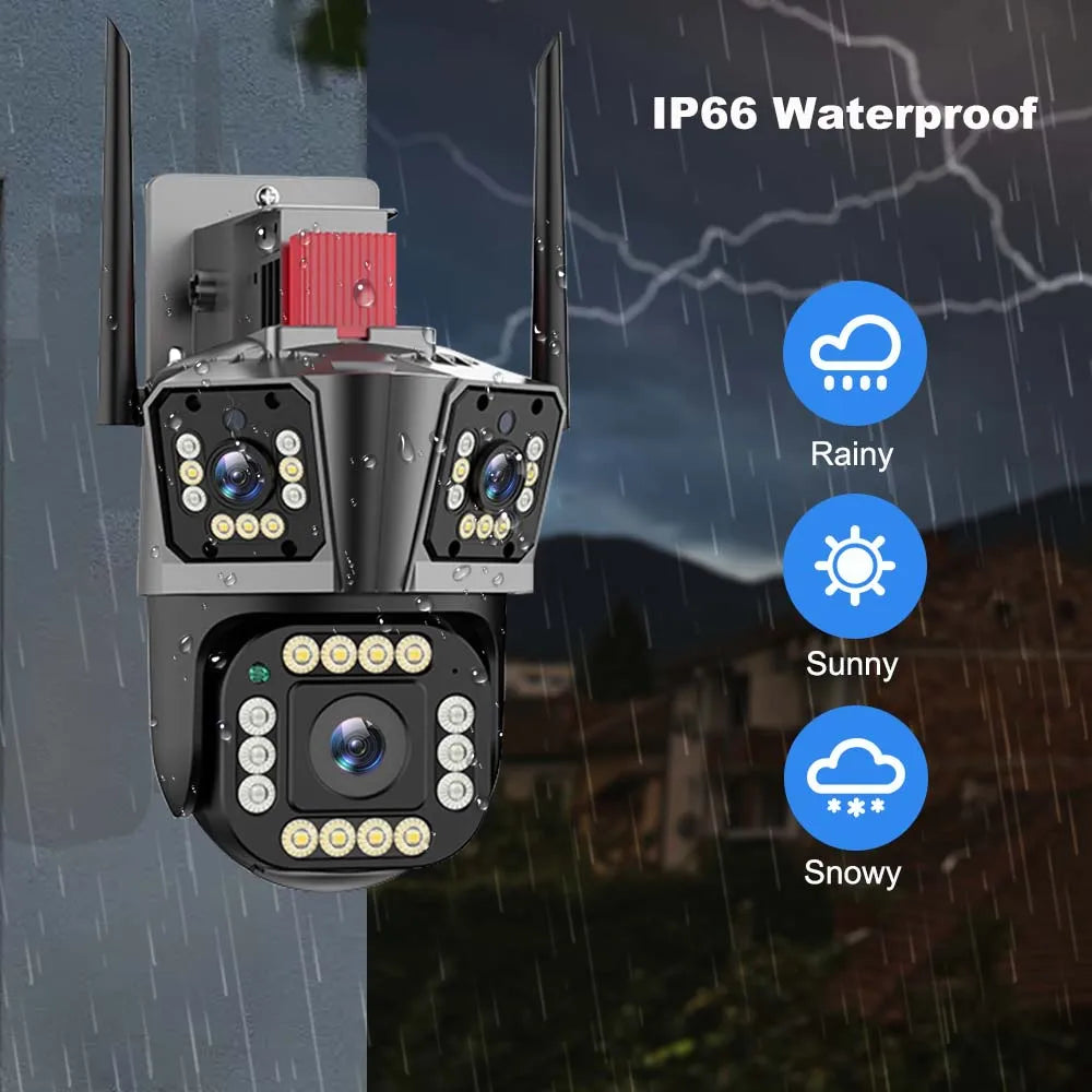 9MP 5K HD WiFi Camera Three Lens Three Screen 10X Zoom PTZ Cameras Outdoor Home Security Protection 4MP Surveillance Waterproof