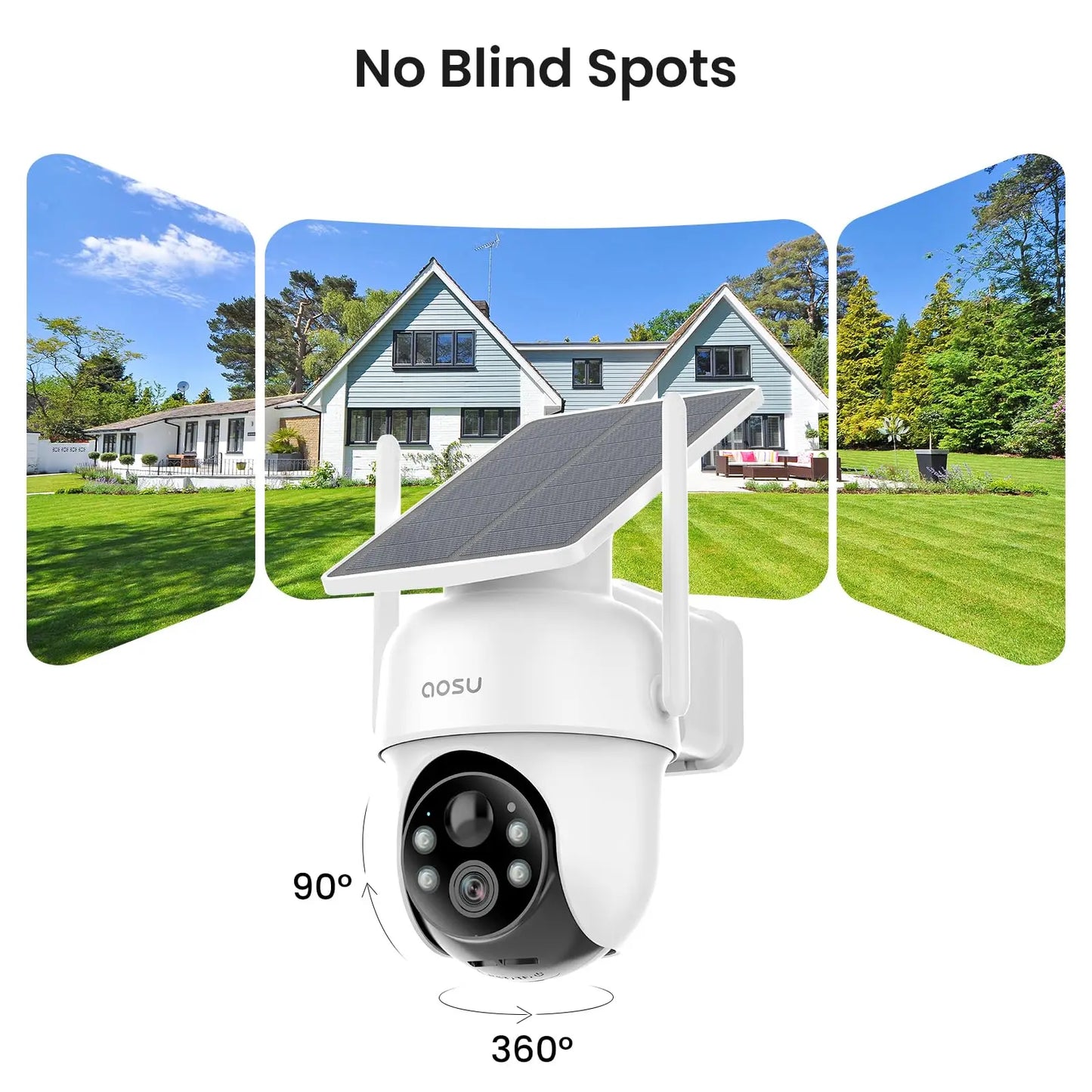 AOSU 3MP 4 Cams Kit Solar Camera System Wireless 360° View built-in Battery Security Camera Wifi Camera Set System Support Alex