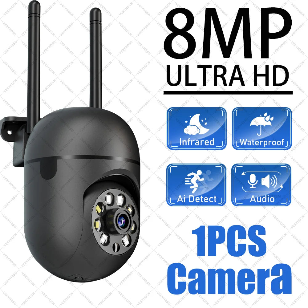 8MP 5G WIFI Surveillance Black IP Camera Auto Tracking Color Night Vision Outdoor Waterpter HD PTZ IP Security Cameras YIIOT APP