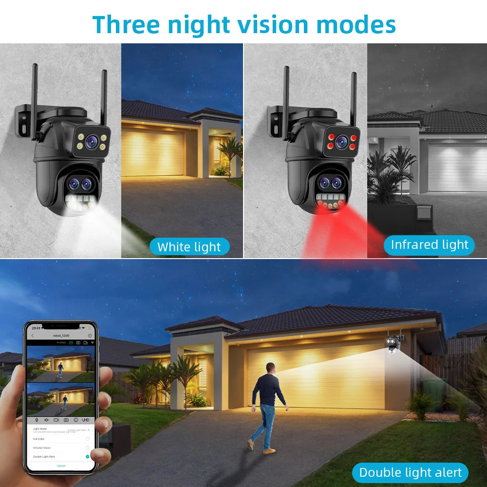 6K 12MP Security Camera 8X Zoom Three Lens Dual Screen Outdoor WiFi Home Protection 8MP IP Cam PTZ CCTV Video Surveillance Icsee