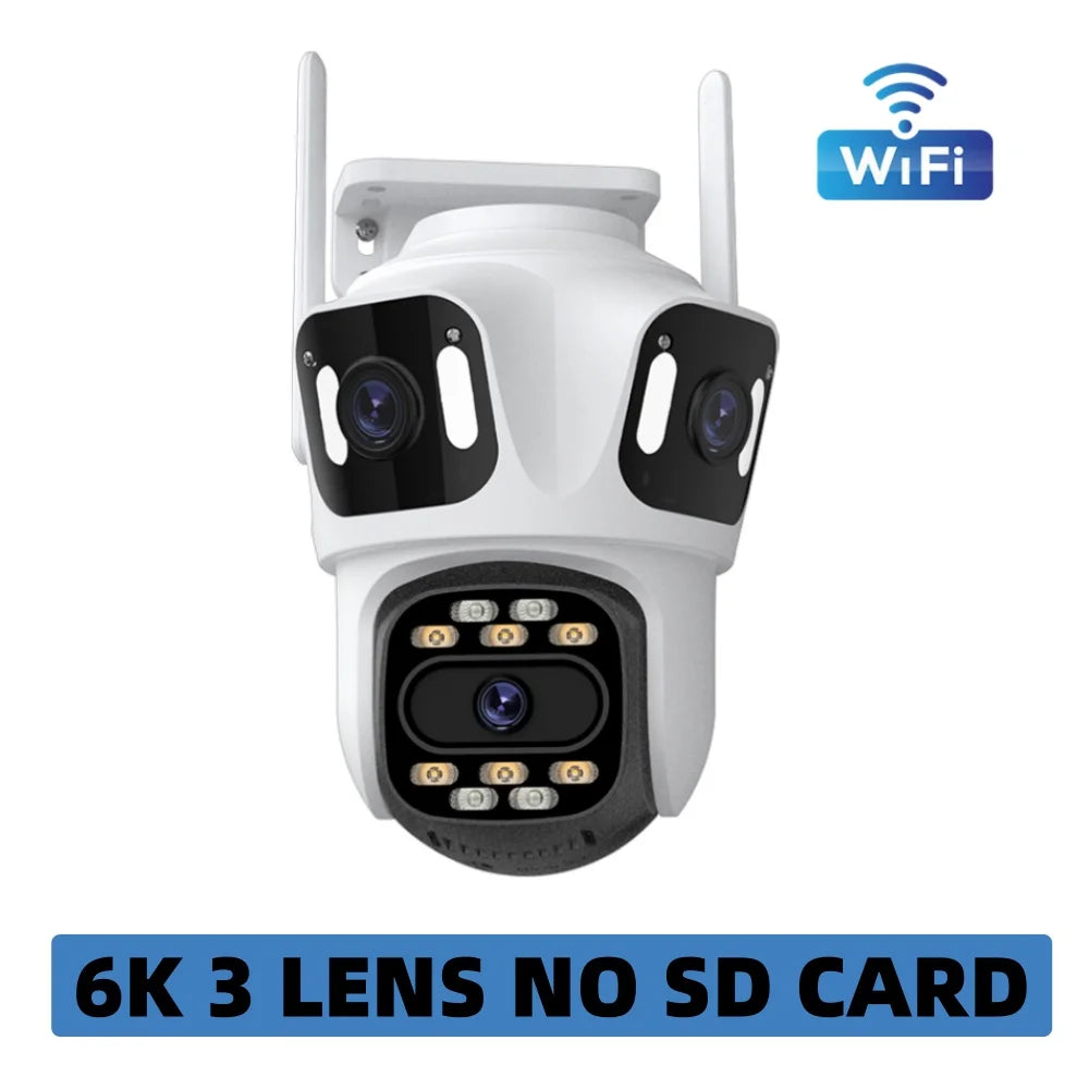 Three Lens PTZ IP Camera Outdoor 6K HD Three Screen WiFi Security Camera Auto Tracking 4K Dual Len Wirelss CCTV Camera iCsee