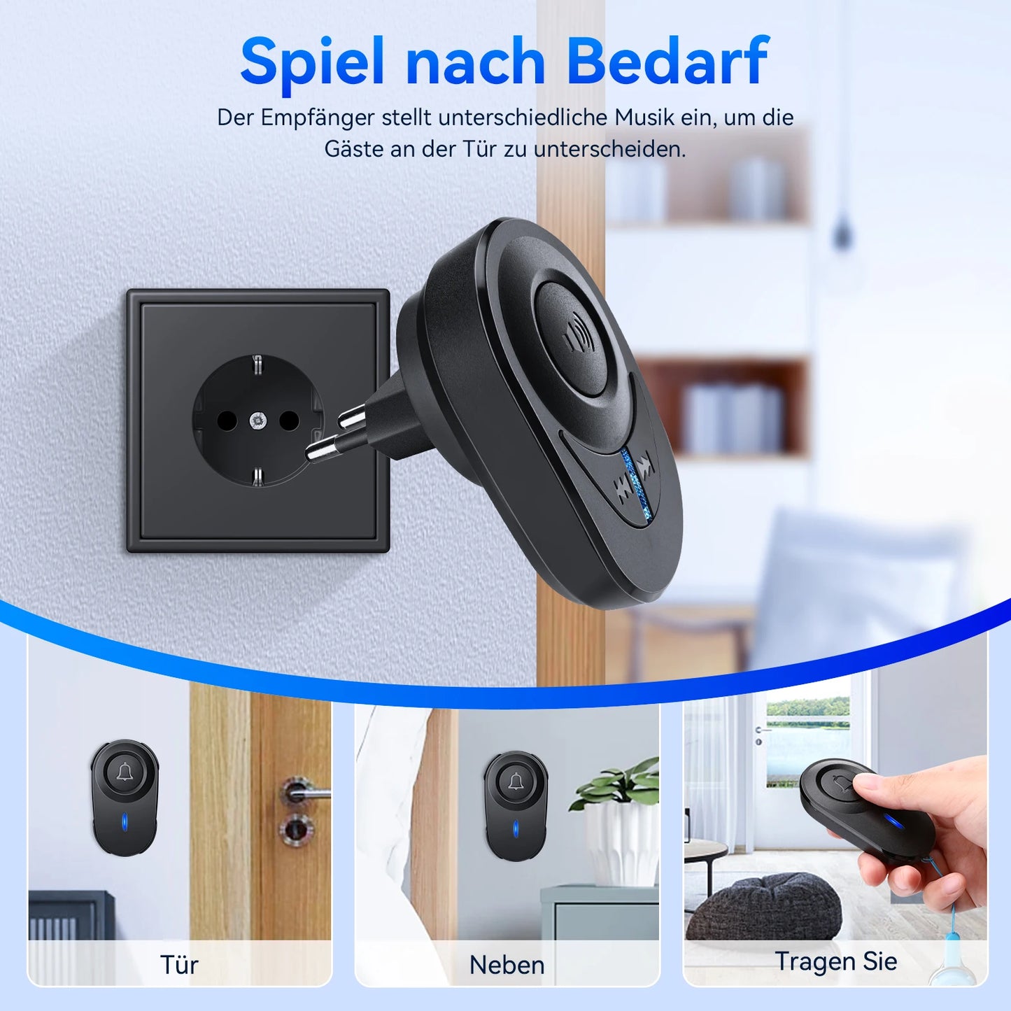 Wireless Doorbell Fullhouse Waterproof Door Bell Kit 1000 Feet Range And 60 Chime 5 Levels Volume And Led Flash For Home Office