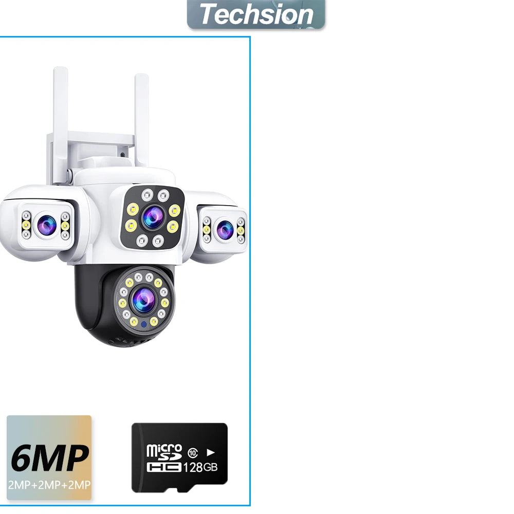 6MP UPS WIFI Camera Outdoor Three Lens Three Screen PTZ Cam AI Auto Tracking Video Surveillance Works Even When The Power Is Out