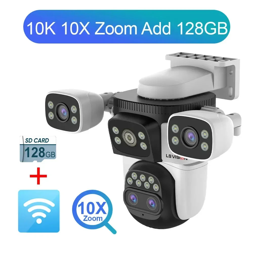 LS VISION 10K Four Screens WiFi IP Camera 10X Zoom Outdoor 20MP Four Lens PTZ Human Two Way Audio Auto Tracking Security Cameras