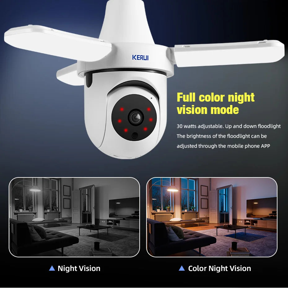 KERUI  5G/2.4G 3MP E27 Bulb Camera PTZ WiFi IP Camera with LED Light Indoor Home Security Surveillance AI Tracking Night Vision