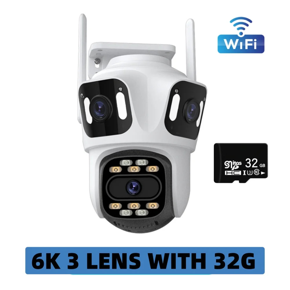 Three Lens PTZ IP Camera Outdoor 6K HD Three Screen WiFi Security Camera Auto Tracking 4K Dual Len Wirelss CCTV Camera iCsee