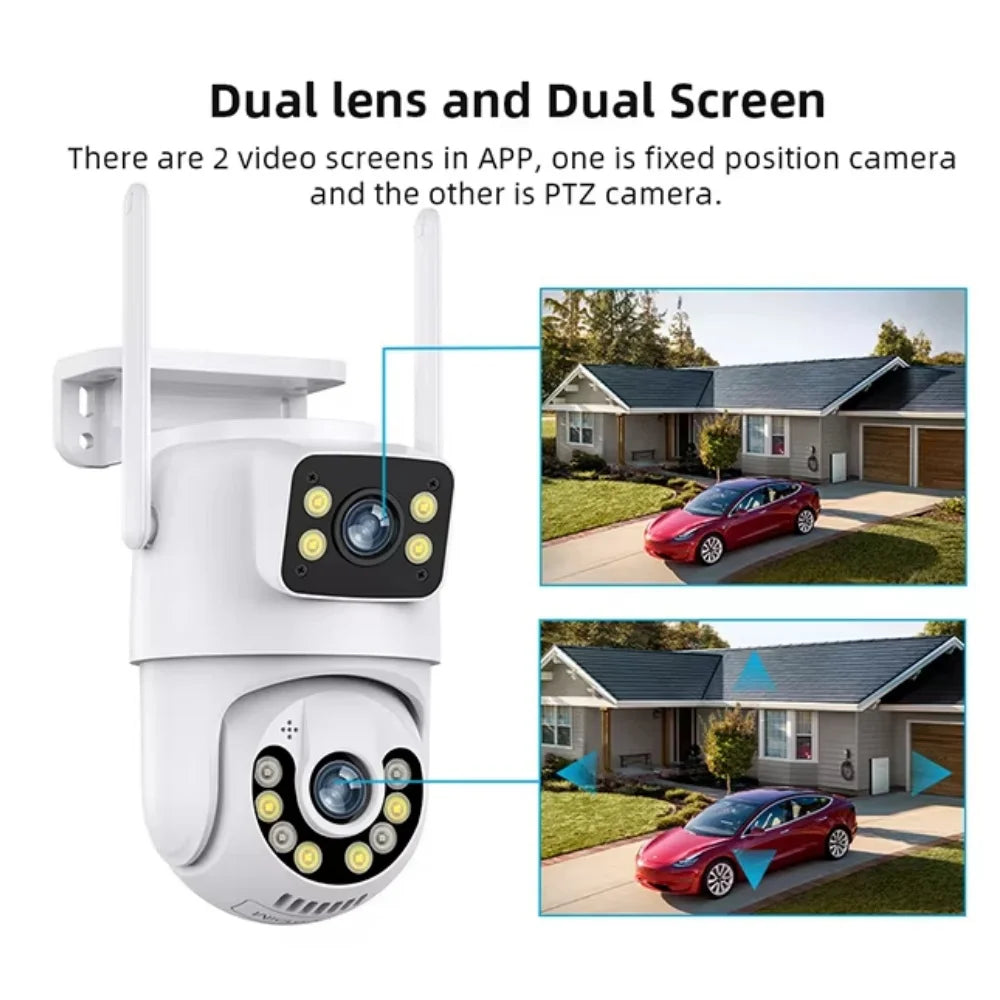 Three Lens PTZ IP Camera Outdoor 6K HD Three Screen WiFi Security Camera Auto Tracking 4K Dual Len Wirelss CCTV Camera iCsee