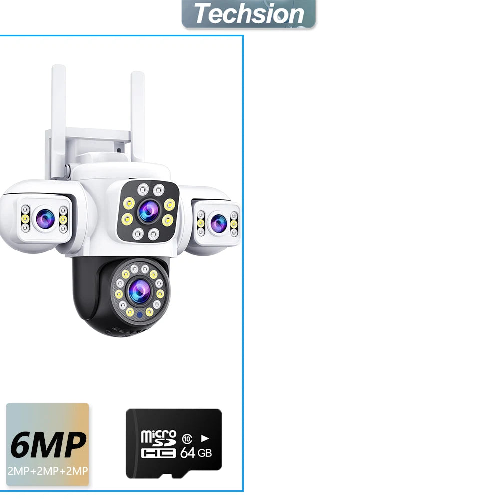 6MP UPS WIFI Camera Outdoor Three Lens Three Screen PTZ Cam AI Auto Tracking Video Surveillance Works Even When The Power Is Out