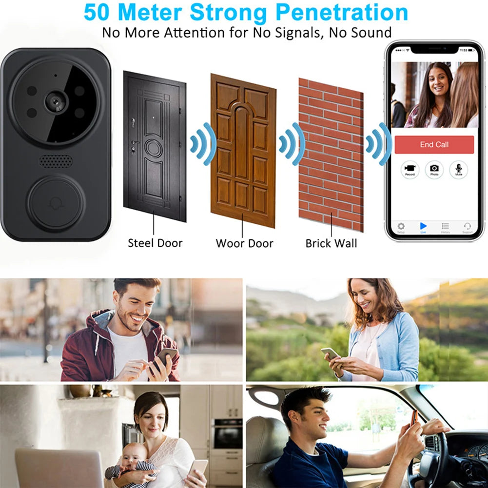 WiFi Wireless Video Doorbell Camera 2-Way Intercom Doorbell with Chime APP Remote Monitoring Night Vision Smart Home Door Bell