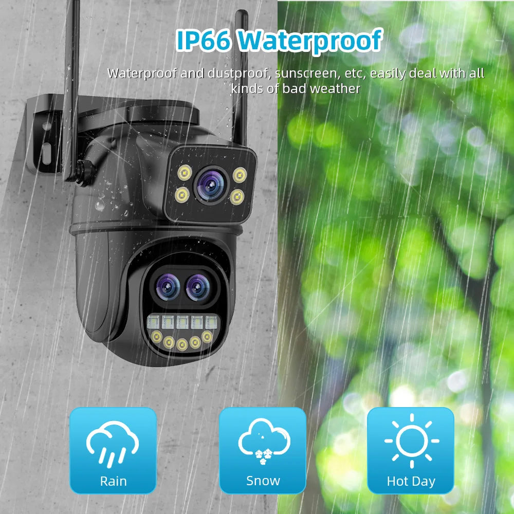 6K 12MP Security Camera 8X Zoom Three Lens Dual Screen Outdoor WiFi Home Protection 8MP IP Cam PTZ CCTV Video Surveillance Icsee