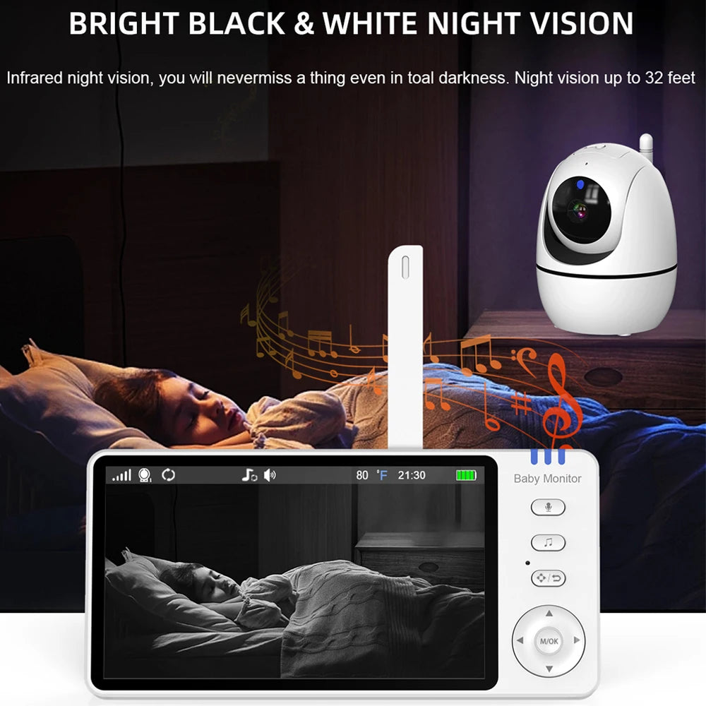 5.0 Inch Video Baby Monitor With Pan Tilt Camera Wireless Two Way Audio Night Vision Security Babysitter VOX Wake Up USB Charge