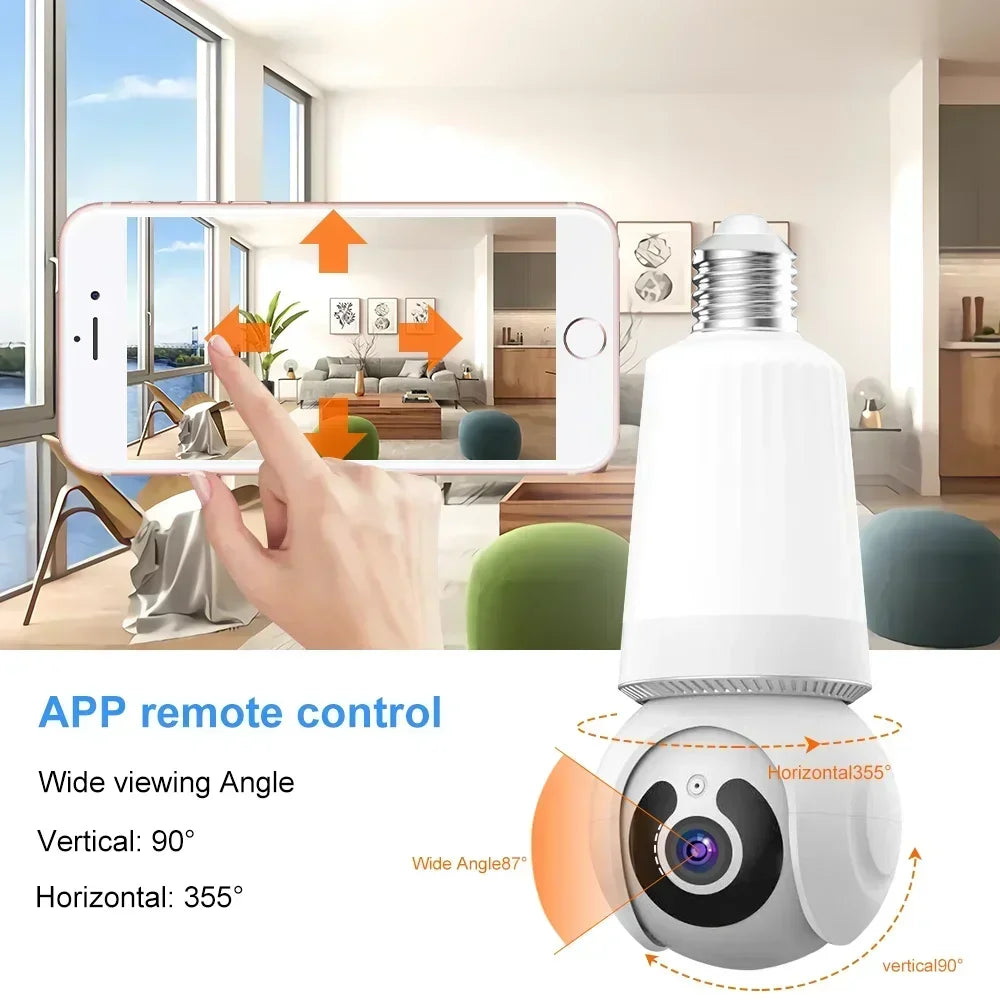 E27 Lamp Bulb Wifi IP Camera Wireless Surveillance Cameras 8MP PTZ Full Color Night Vision Security Protection Monitor Smart Cam