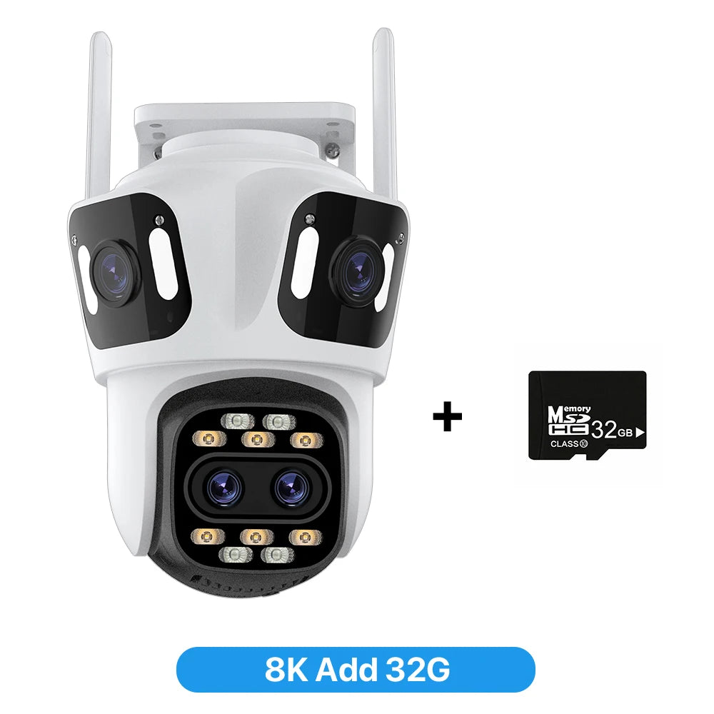 8K PTZ Wifi IP Camera Four Lens AI Human Detect 4K WIFI Dual Screen Surveillance CCTV Camera Security Protection Waterpoor iCSee