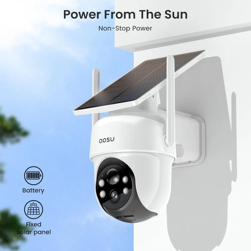 Security Cameras Outdoor Wireless, 4 Cam-Kit, No Subscription, Solar-Powered, Home Security Cameras System with 360° Pan