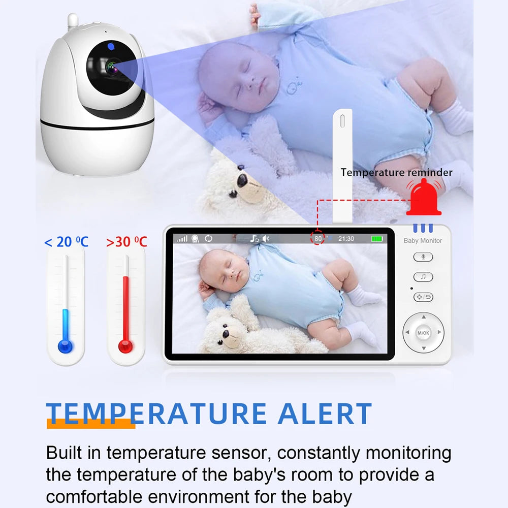 5.0 Inch Video Baby Monitor With Pan Tilt Camera Wireless Two Way Audio Night Vision Security Babysitter VOX Wake Up USB Charge