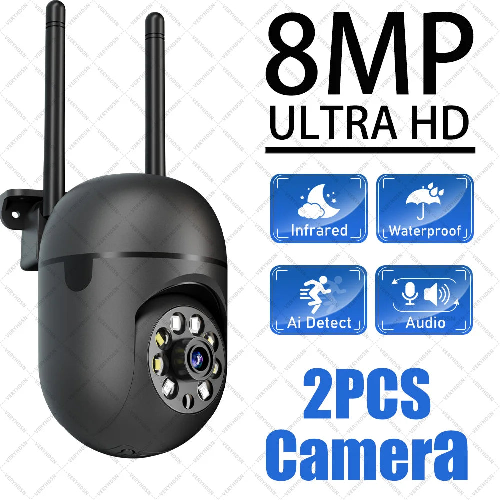 8MP 5G WIFI Surveillance Black IP Camera Auto Tracking Color Night Vision Outdoor Waterpter HD PTZ IP Security Cameras YIIOT APP