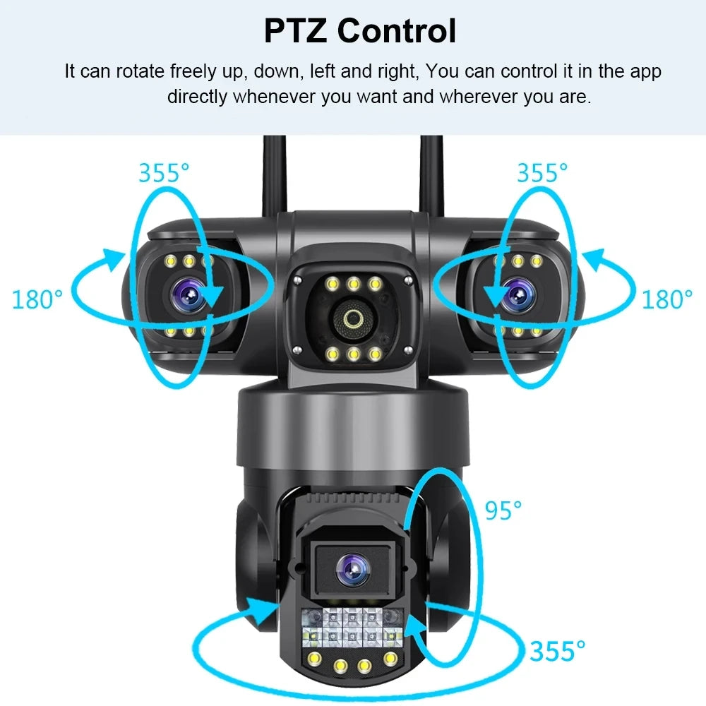 3 - Lens WiFi/4G Camera Smart Security Protection Home Surveillance Night Vision CCTV 12 MP Camara Outdoor Waterproof Monitor