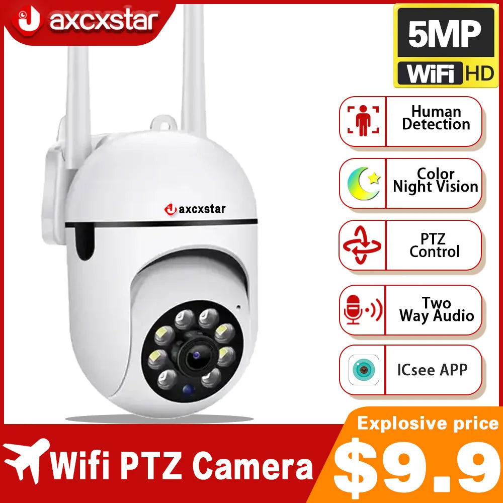 ICsee 5MP Surveillance CCTV IP Wifi Camera  External Security Protection Wireless Home Baby Color Night Vision Monitor  ﻿