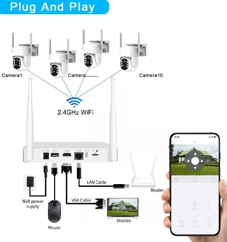 4ch 8ch 5mp Solar Wireless Nvr Kit With 4mp Camera 10inch Monitor Cctv Surveillance Ai System Solar Wifi Camera KiT