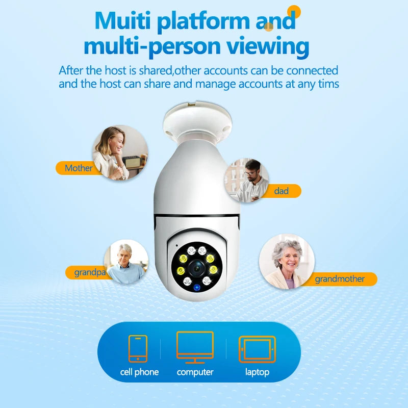 8MP E27 Bulb Wifi Surveillance Camera Indoor 4X Digital Zoom AI Human Detect Full Color Night Vision Wireless Cameras Smart Home