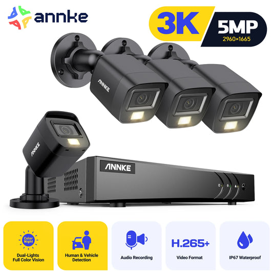 ANNKE 8CH 5MP Lite Video Security System CCTV Kit 5 IN1 H.265+ DVR With 3K 4X 5MP Built-in mic Waterproof Surveillance Cameras