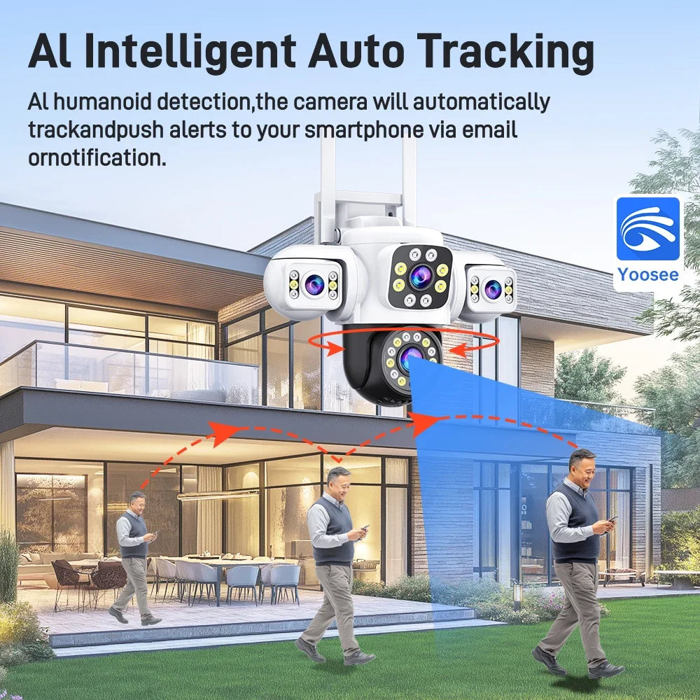 6MP UPS WIFI Camera Outdoor Three Lens Three Screen PTZ Cam AI Auto Tracking Video Surveillance Works Even When The Power Is Out