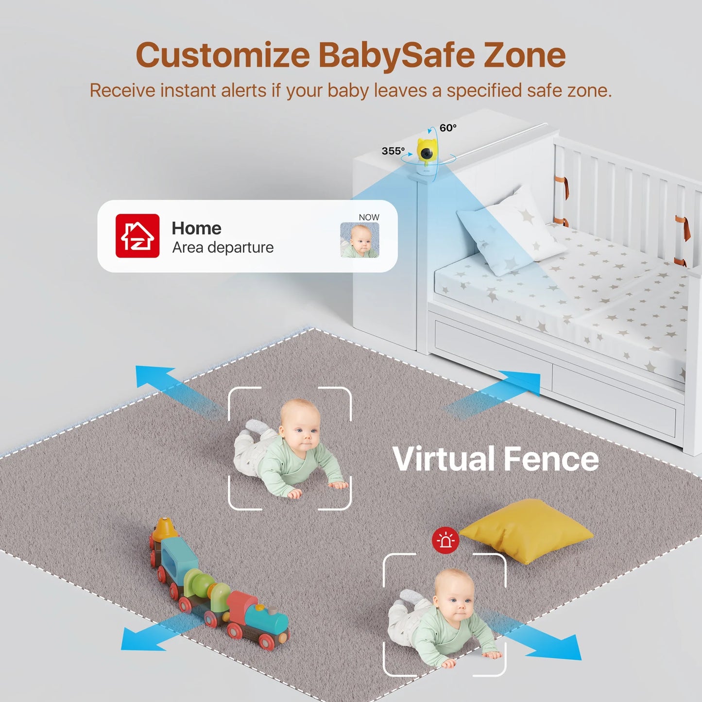 ZOSI C516 2.5K 4MP Plug-in PT Wireless Security Indoor Camera with Cry Detection, Virtual Fence,2.4/5GHz WiFi Smart Baby Monitor