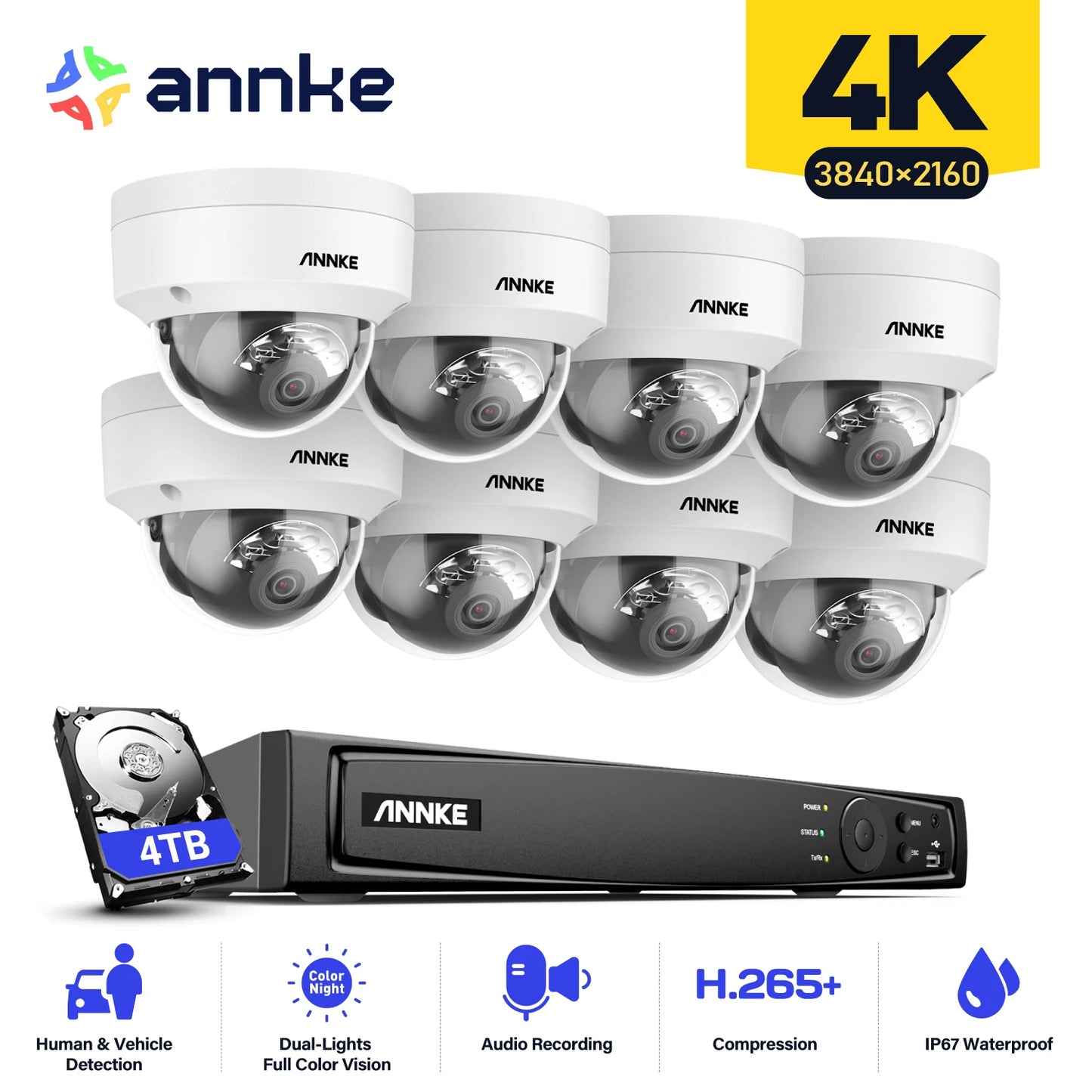 ANNKE 8CH 4K Ultra HD POE Network Video Security System 8MP H.265 NVR With 4/8pcs 8MP Weatherproof IP Camera CCTV NVR Kit