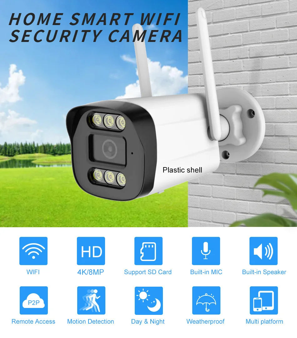 4K 8MP Tuya Smart Life Onvif WIFI HD Waterproof Outdoor P2P WiFi Security Bullet CCTV Surveillance IP Camera