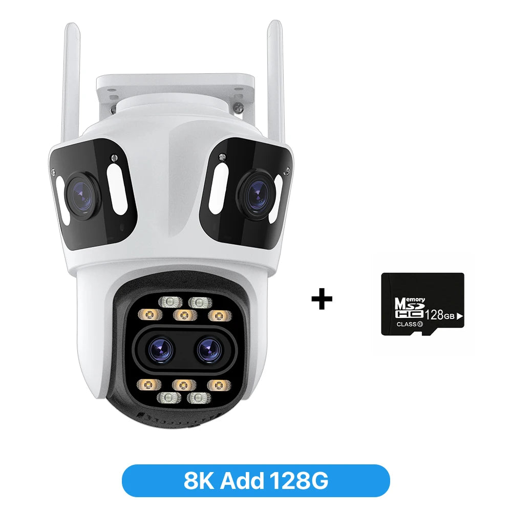 8K PTZ Wifi IP Camera Four Lens AI Human Detect 4K WIFI Dual Screen Surveillance CCTV Camera Security Protection Waterpoor iCSee