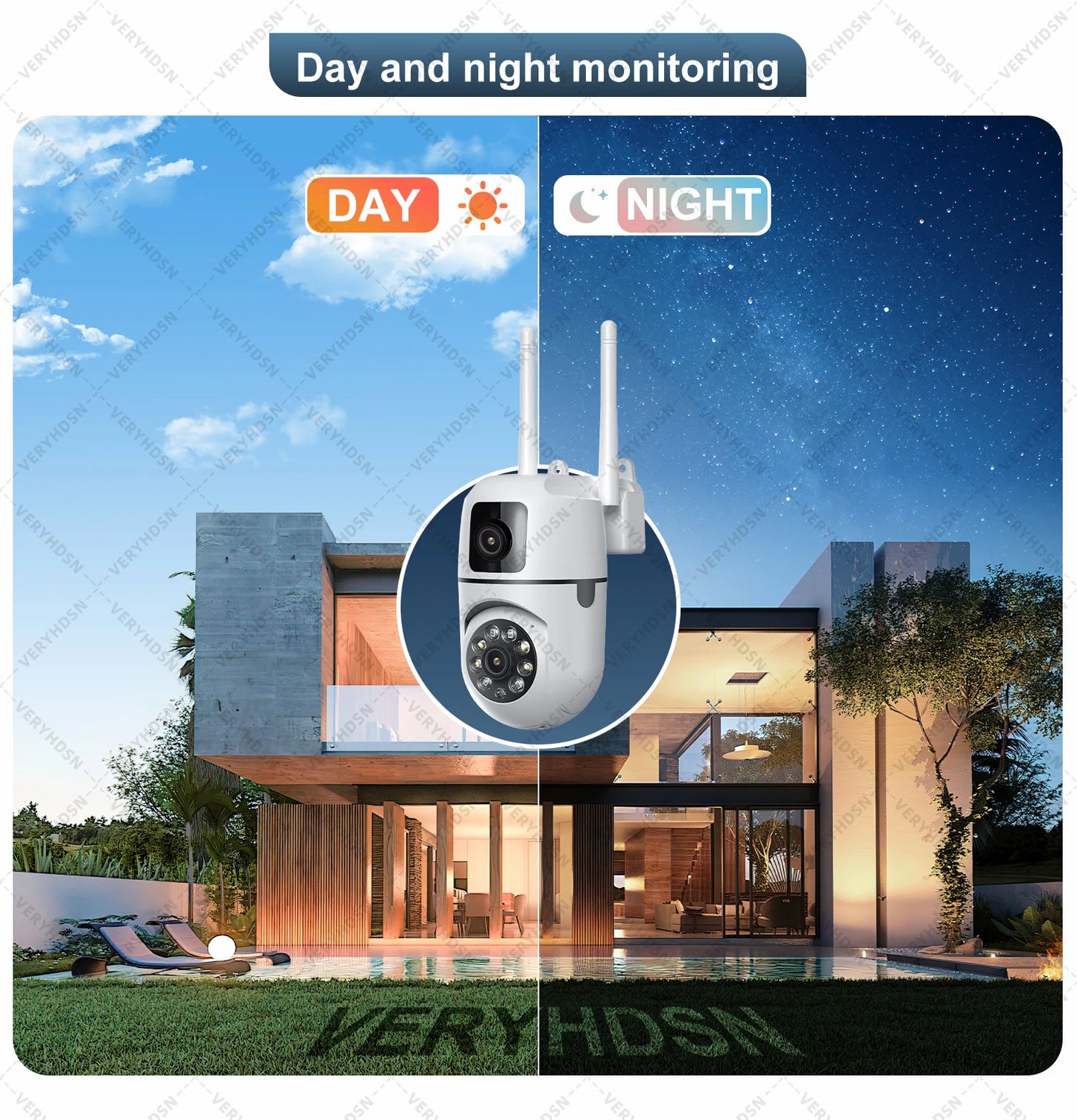 8MP Dual Lens IP Camera Wifi Surveillance Camera Outdoor Dual Screen PTZ AI Auto Tracking Waterproof Security Protection Video