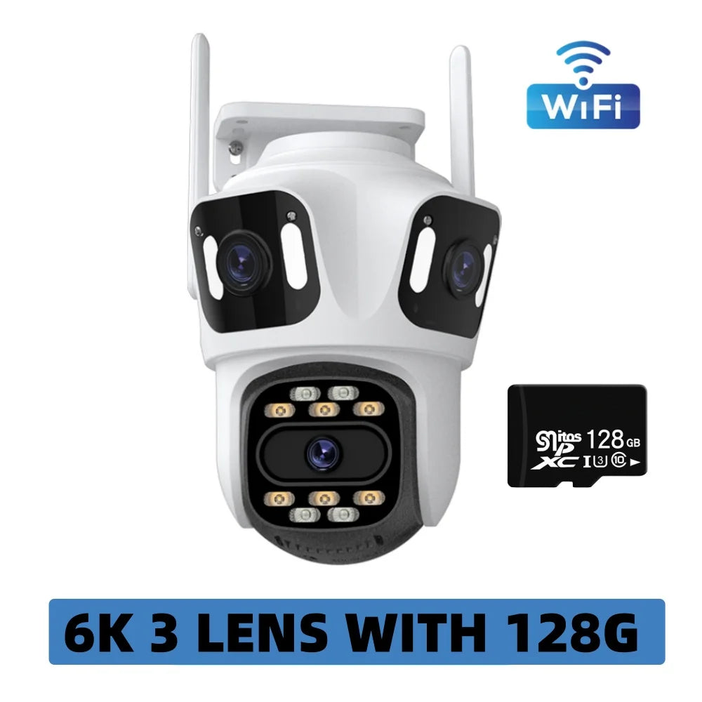 Three Lens PTZ IP Camera Outdoor 6K HD Three Screen WiFi Security Camera Auto Tracking 4K Dual Len Wirelss CCTV Camera iCsee