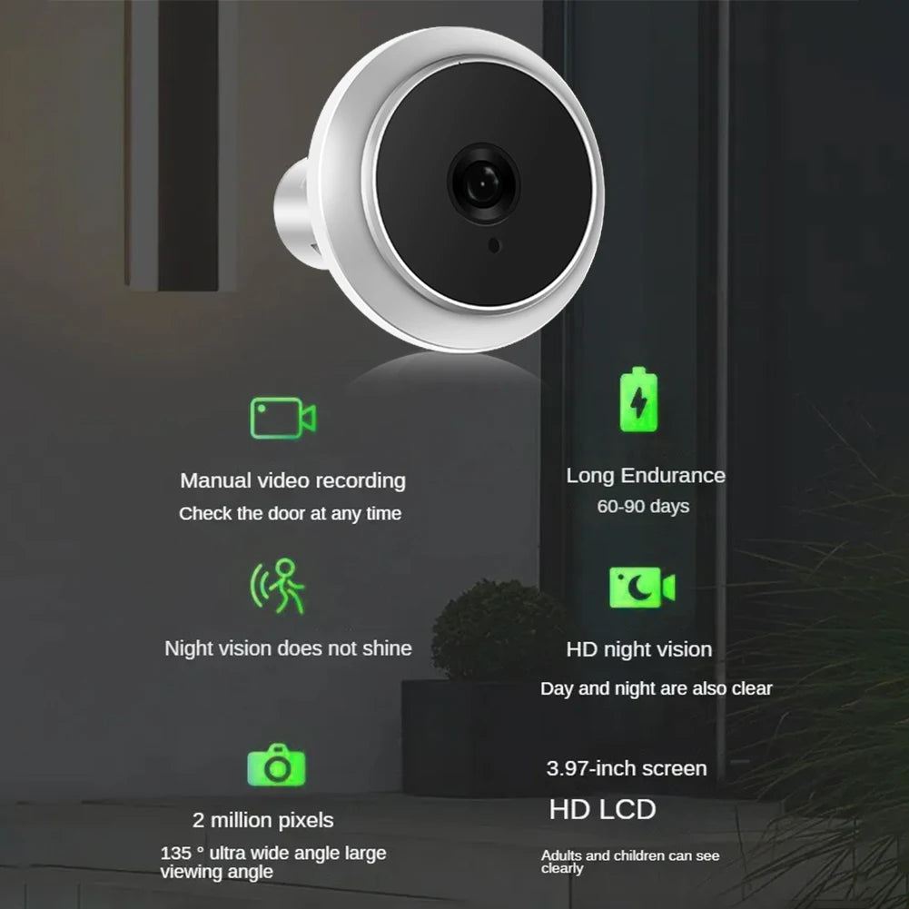 3.97 Inch Doorbell Peephole Viewer LCD Digital Door Camera HD 1080P IR Night Vision Cat Eye Door Bell Smart Home Security Camera