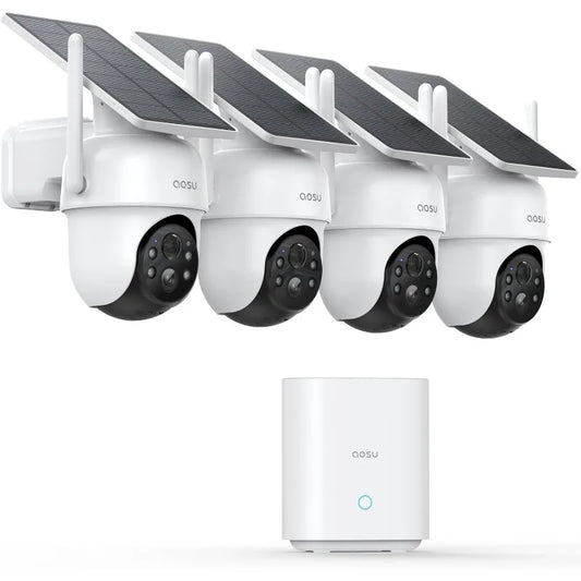 4 Cam-Kit, No Subscription, Solar-Powered, Home Security Cameras System with 360° Pan & Tilt